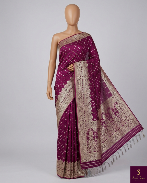 The Midnight Amethyst: Rich Dark Purple Handloom Silk Saree