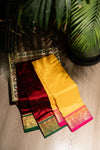 The Royal Garnet: Maroon Silk Saree with Emerald Green Korvai Border