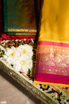 The Radiant Sunbeam: Canary Yellow Silk Saree with Magenta Contrast