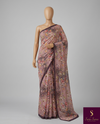 The Rosewood Garden: Dusty Pink Chiffon-Georgette Saree with Floral Prints