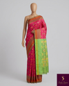 The Ikat Heritage: Rani Pink Silk Saree with Lime Green Patola Pallu