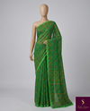 The Emerald Echo: Leaf Green Georgette Saree with Bandhani Print