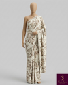 The Ivory Iris: Cream Georgette Saree with Sepia Floral Prints