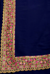 The Midnight Bloom: Navy Blue Georgette Saree with Floral Scalloped Border