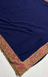 The Midnight Bloom: Navy Blue Georgette Saree with Floral Scalloped Border