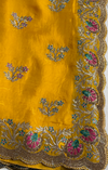 The Gilded Sunflower: Mustard Yellow Silk-Chiffon Saree with Scalloped Zardosi Border