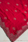 The Scarlet Symphony: Cherry Red Chiffon-Georgette Saree with Scalloped Zardosi Border