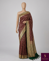 The Crimson Forest: Maroon Geisha Silk Saree with Emerald Green Contrast