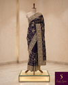 The Midnight Majesty: Deep Violet-Navy Georgette Saree with Heavy Zardosi Jaal