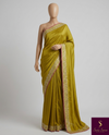 The Chartreuse Radiance: Olive-Lime Italian Silk Saree with Gota Patti Border