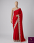 The Scarlet Rose: Crimson Red Georgette Saree with Ornate Floral Scalloped Border