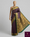 The Royal Lattice: Deep Violet Kanchipuram Silk Saree with Emerald Green & Gold Zari Border