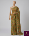 The Olive Orchard: Moss Green Chiffon Saree with Autumn Floral Print