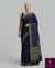 The Midnight Lattice: Deep Indigo Pure Cotton Saree with Monochrome Tribal Borders