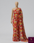 The Scarlet Meadow: Crimson Red Printed Chiffon Saree with English Garden Florals