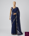 The Midnight Constellation: Royal Navy Blue Georgette Saree with Circular Medallion Borders
