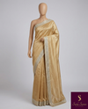 The Gilded Glamour: Metallic Gold Drape with Intricate Silver Lace Border