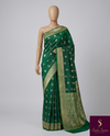The Royal Loom: Emerald Green Kanchipuram Saree with Classic Golden Zari Butta Design
