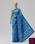 The Aegean Arbour: Cerulean Blue Floral Kalamkari-Print Saree with Royal Blue Lace Border