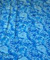 The Aegean Arbour: Cerulean Blue Floral Kalamkari-Print Saree with Royal Blue Lace Border