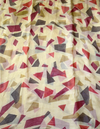 The Cubist Canvas: Beige Geometrical Print Drape with Delicate Pearl Lace Border