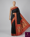The Midnight Paithani: Jet Black Saree with Crimson Red Zari Border & Asavali Pallu