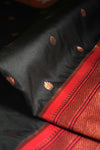 The Midnight Paithani: Jet Black Saree with Crimson Red Zari Border & Asavali Pallu