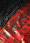 The Midnight Paithani: Jet Black Saree with Crimson Red Zari Border & Asavali Pallu