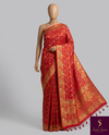 The Crimson Shubh: Crimson Bridal Red Banarasi Silk Saree With Gold Zari Jaal