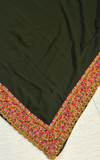 The Emerald Enigma: Deep Bottle Green Saree With Pink and Gold Embroidered Border