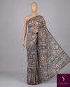 The Tuscan Bloom: Taupe Grey Printed Italian Silk Saree