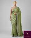 The Olive Shimmer: Olive Green Saree With Hand-Worked Borders