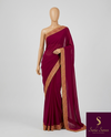 The Wine Charvi: Deep Plum Saree with Detailed Thread Embroidery Borders