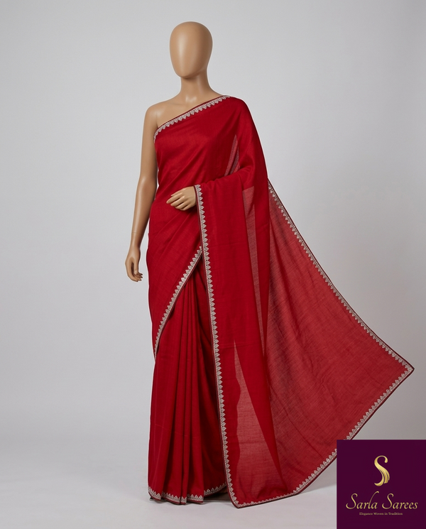 The Crimson Ira: Deep Red & Silver Georgette Saree