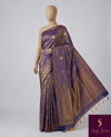 The Royal Nilambari: Imperial Violet & Gold Soft Silk Saree