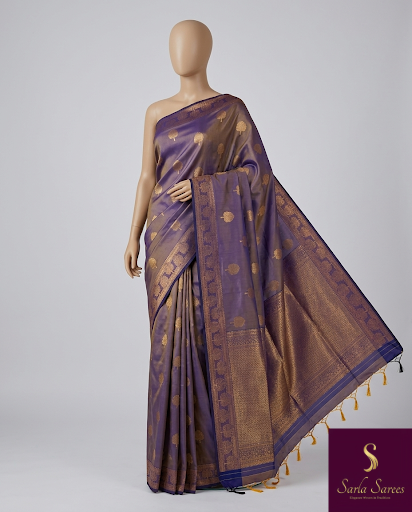 The Royal Nilambari: Imperial Violet & Gold Soft Silk Saree