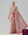 The Vrinda Mayura: Off-White & Magenta Floral Printed Saree