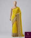 The Peetantara Mayura: Canary Yellow & Beige Embroidered Printed Saree