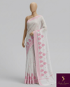 The Rohini Mayura: Pristine White & Candy Pink Cotton Saree
