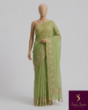 The Prakriti Riva: Pistachio Green Embroidered Cotton Saree