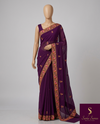 The Manjari Riva: Royal Plum & Floral Threadwork Embroidered Saree