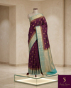 The Yamini Vilasa: Deep Plum & Turquoise Cyan Kanchipuram Silk Saree