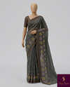 The Damini Riva: Slate Charcoal Grey Embroidered Cotton Saree