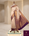 The Subhadra Vilasa: Cream Ivory & Royal Purple Kanchipuram Silk Saree