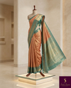 The Mridula Vilasa: Peach-Coral & Sea Green Kanchipuram Tissue Silk Saree
