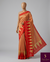 The Trishala Riva: Marigold Orange & Crimson Red Temple Printed Saree