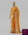 The Sunaina Riva: Mustard Yellow Geometric & Embroidered Cream Border Saree