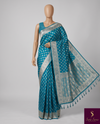 The Samaira Vilasa: Peacock Teal & Silver Zari Banarasi Silk Saree