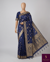 The Devyani Vilasa: Royal Navy Blue & Antique Gold Zari Raw Silk Saree
