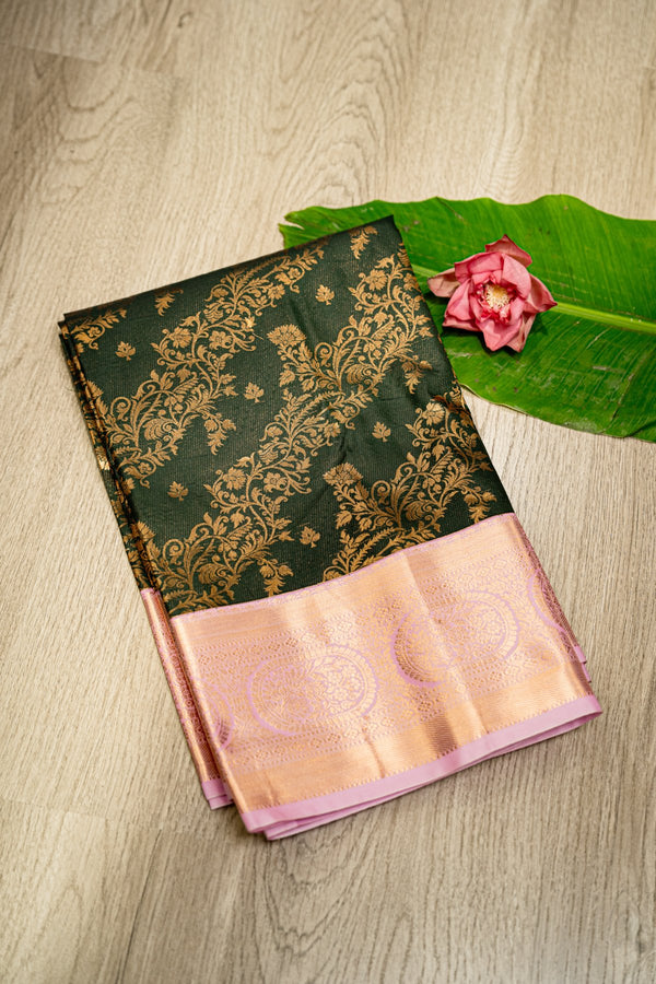 Midnight & Blossom: The Black Kanchipuram with Light Pink